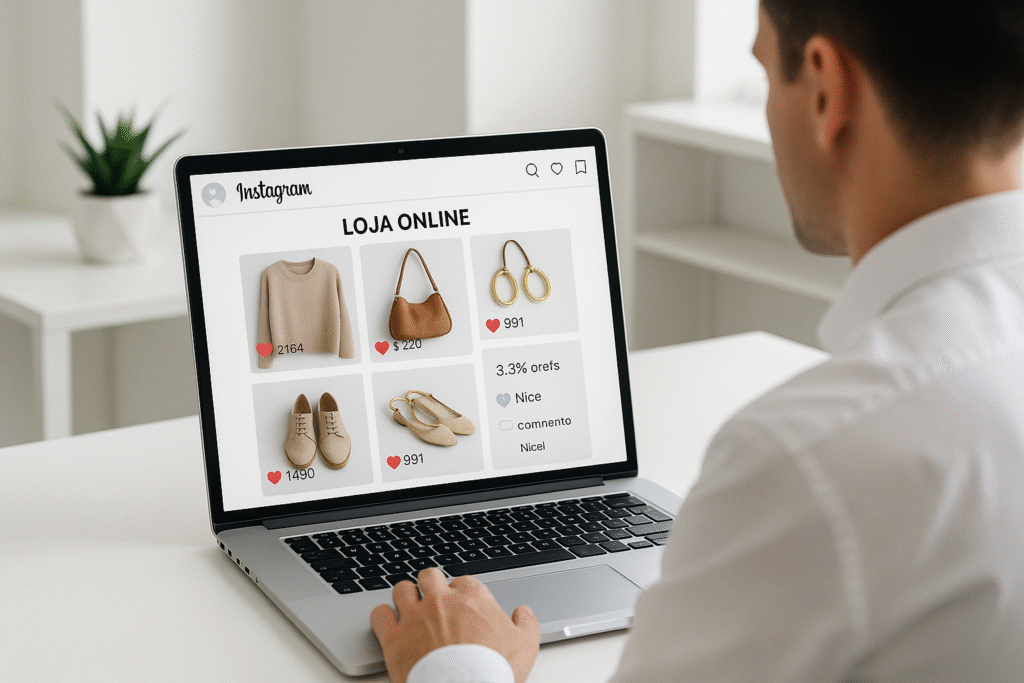 Instagram para e-commerce mostrando interface de vendas em loja virtual