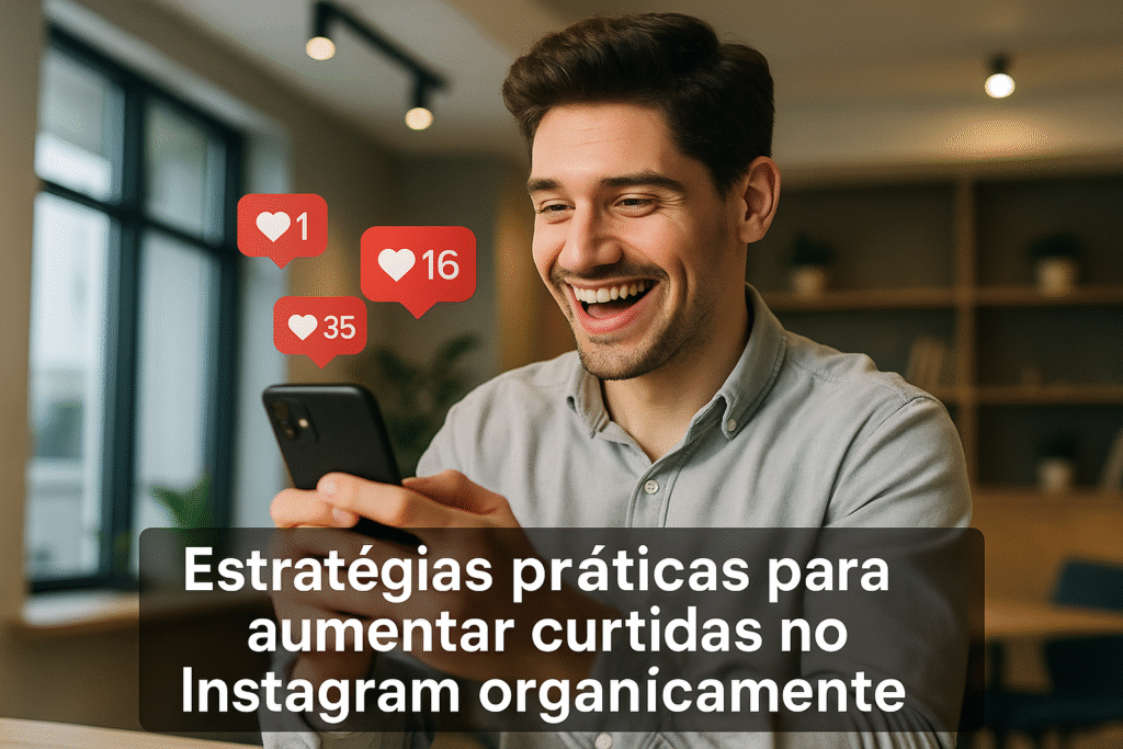 Pessoa feliz vendo mais curtidas do Instagram