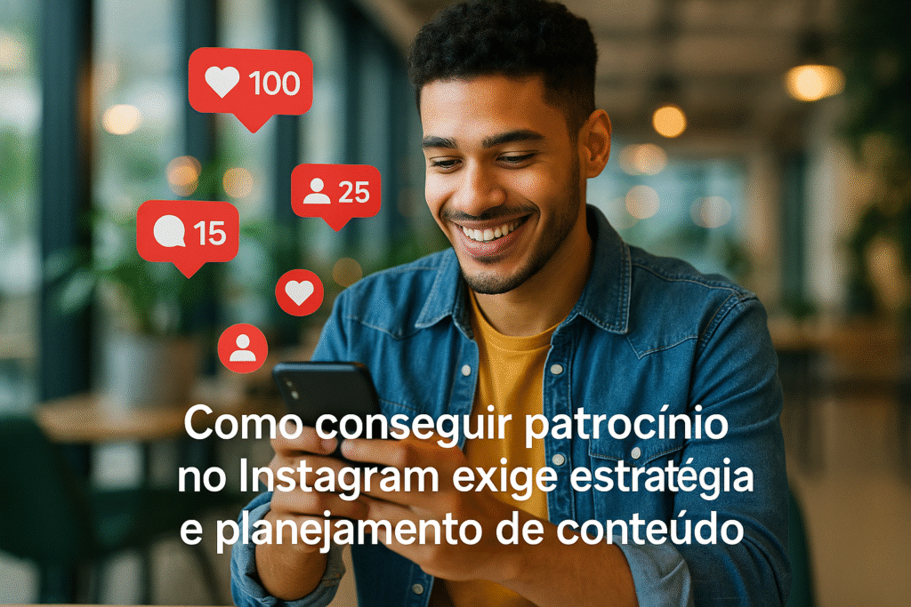 Influenciador digital usando Instagram de como conseguir patrocínio no Instagram