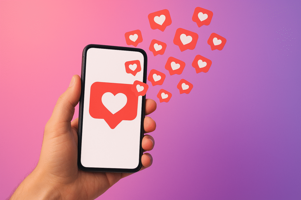 um smartphone mostrando o símbolo de curtida do Instagram