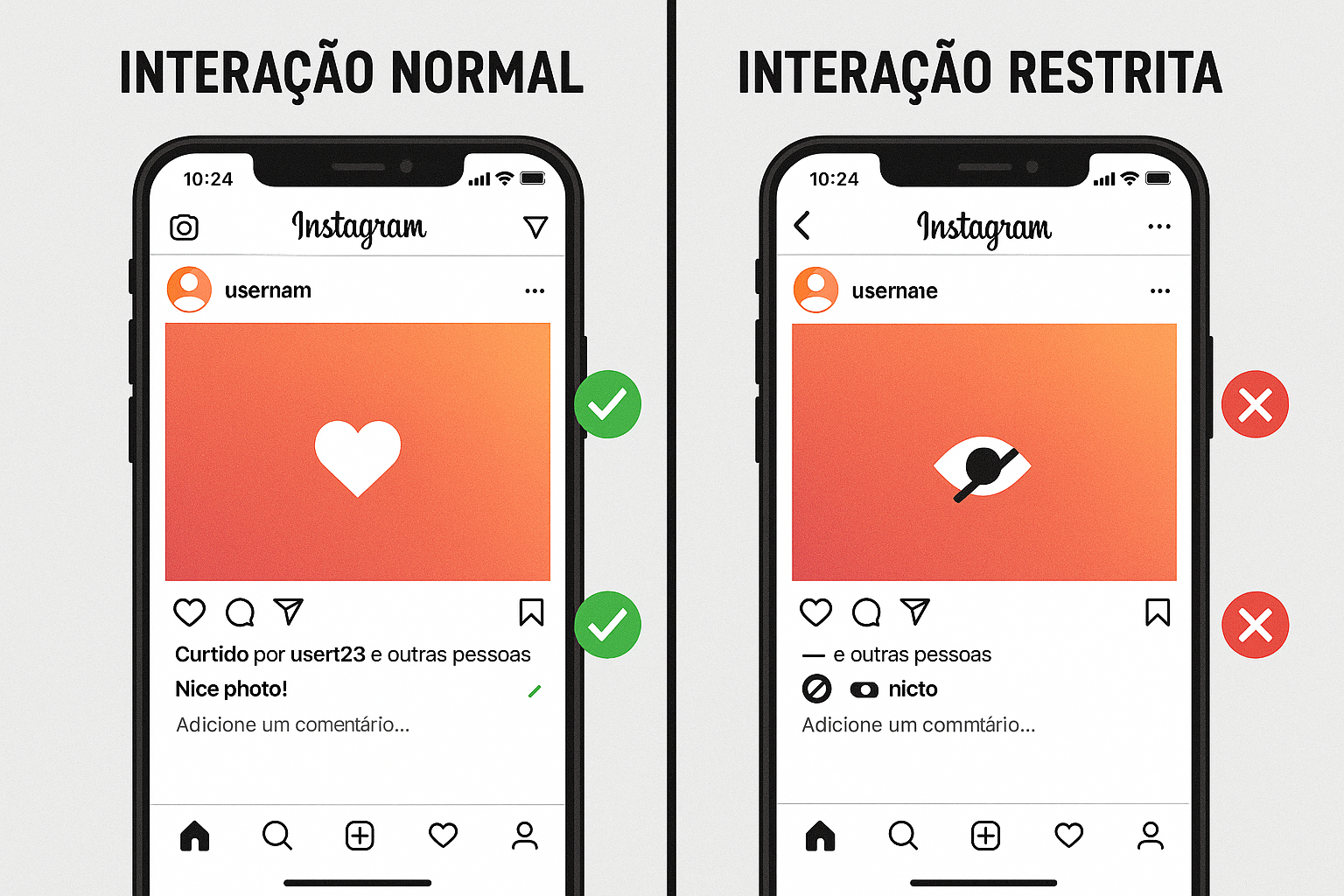 Comparação da  função de restrição do Instagram
