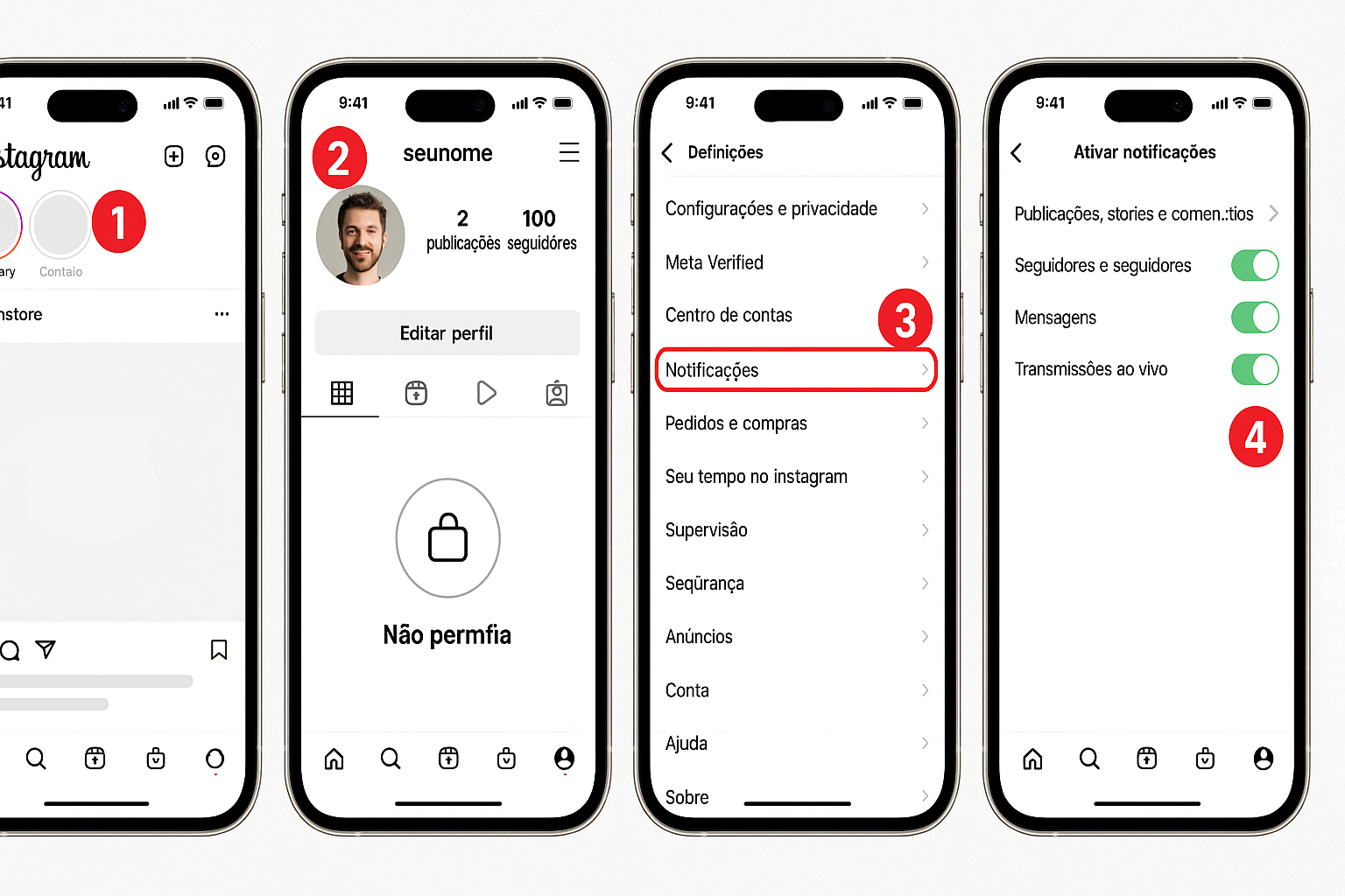 passo a passo para receber notificações no Instagram