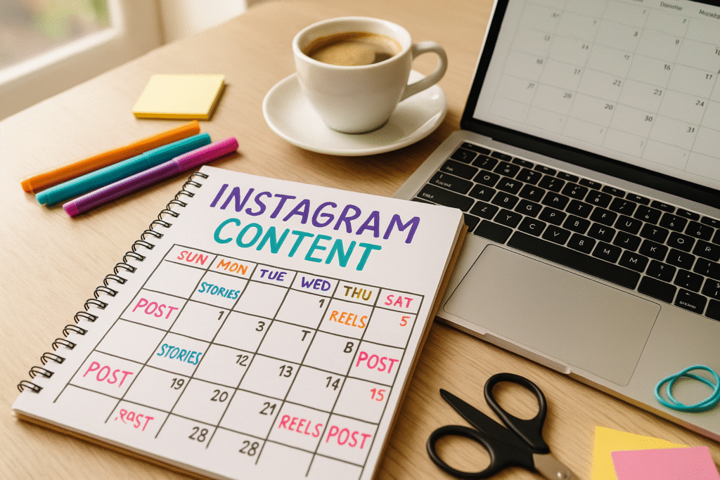 criador de conteúdo, mostrando um lindo calendário de conteúdo do Instagram