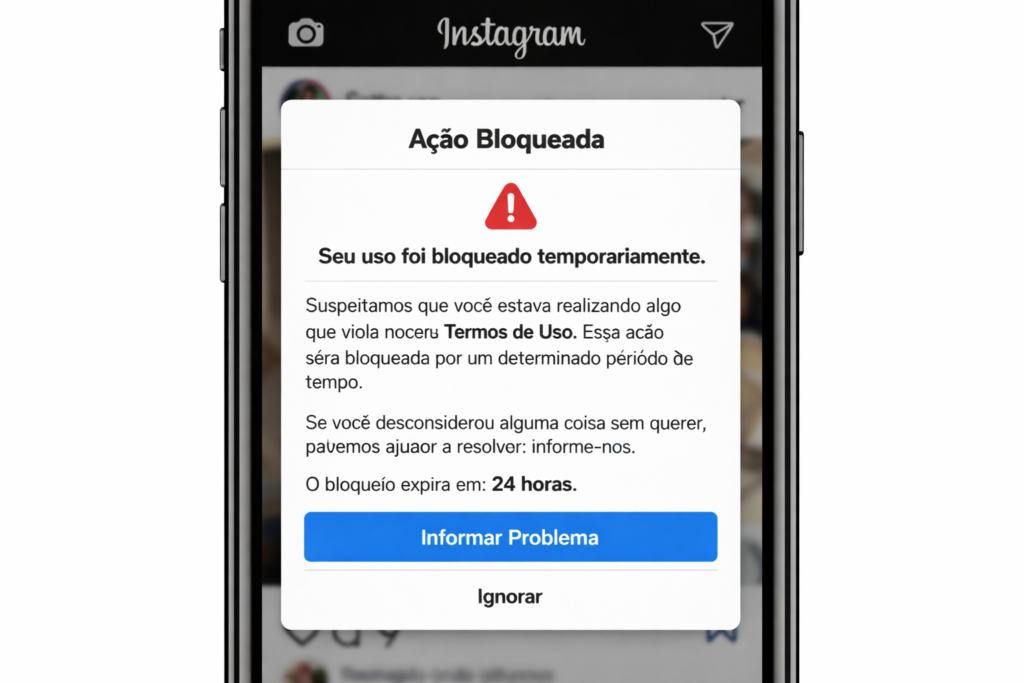 Tela de bloqueio temporário do Instagram