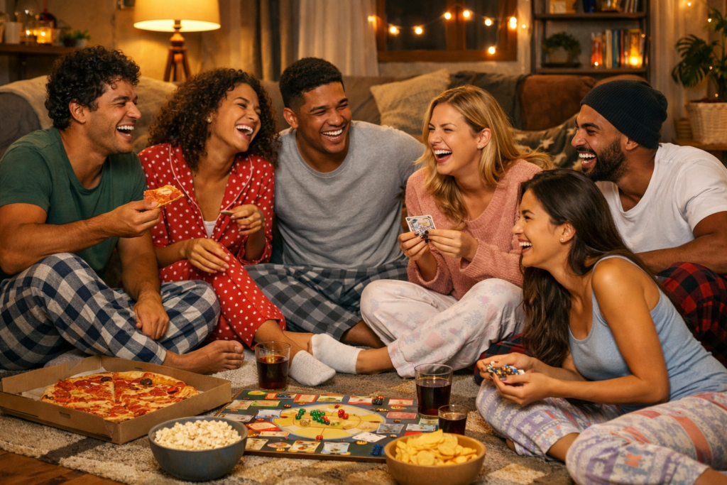 Amigos reunidos no domingo com legendas divertidas