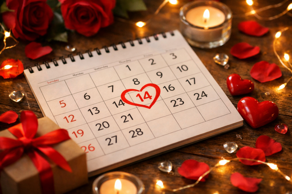 Calendário marcando data especial de aniversário de namoro