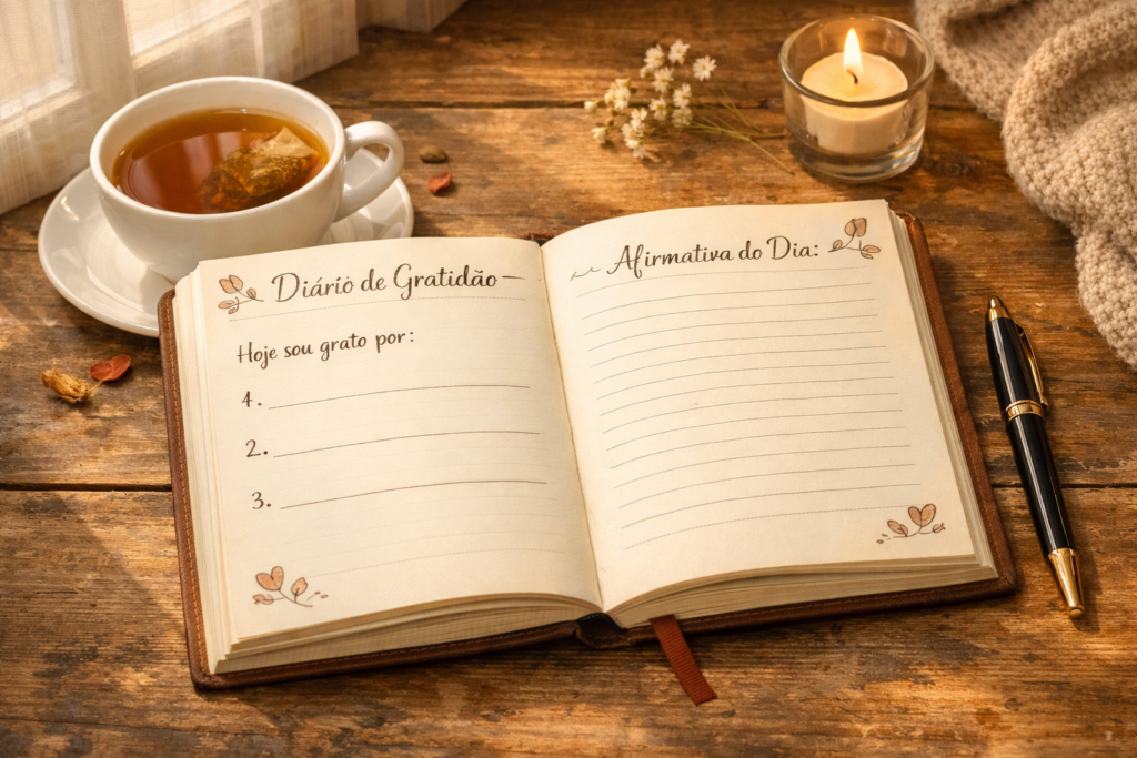 diário de gratidão representando felicidade diária