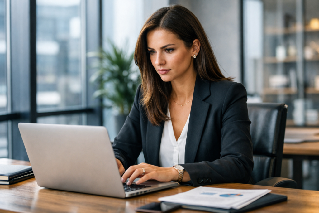 Profissional trabalhando com determinação e foco nos objetivos