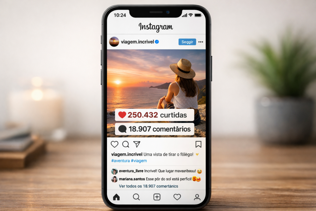 Dashboard do Instagram mostrando engajamento em posts motivacionais