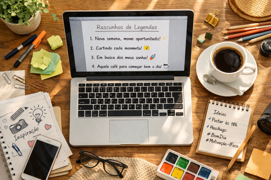 processo criativo de escrever legendas inspiradoras