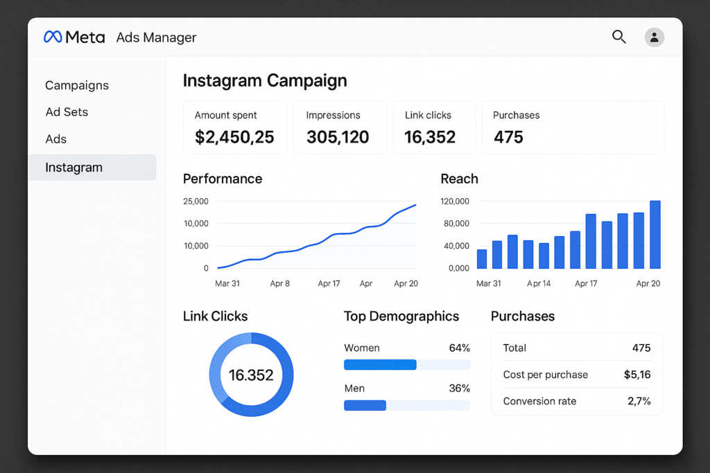 Gerenciador Anúncios Meta Instagram métricas desempenho campanhas análise ROI