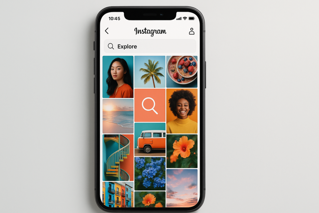 Interface do Instagram Explorar e Pesquisa em smartphone