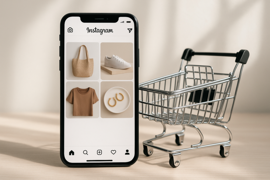 Instagram para ecommerce com produtos em destaque e carrinho de compras