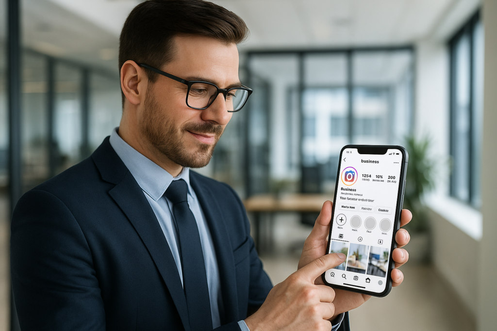 Empreendedor gerenciando Instagram para negócios no celular