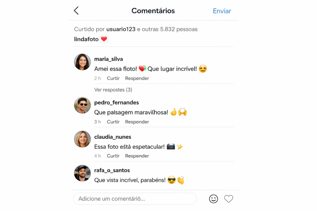 comentários formatados no Instagram