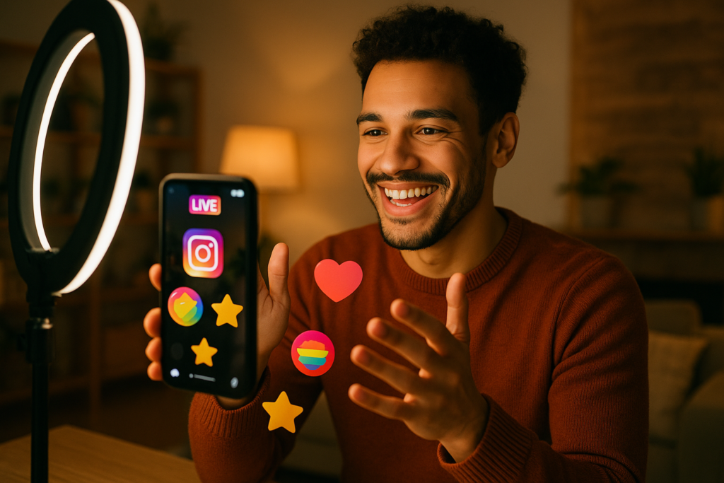 Criador fazendo live no Instagram e ganhando com emblemas