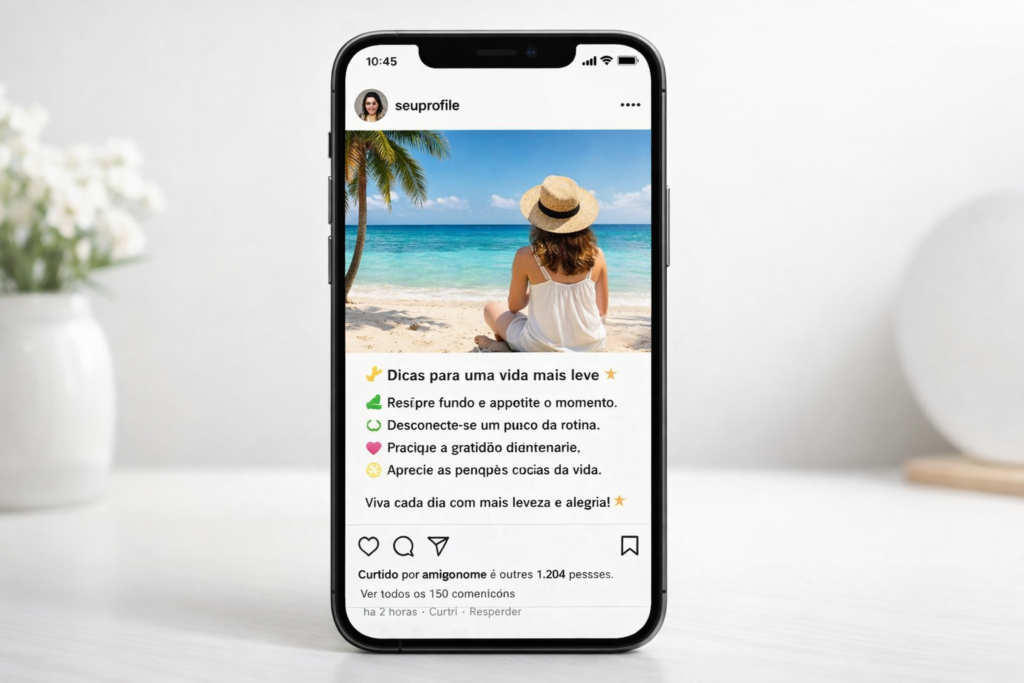 espaçamento de legenda do Instagram em smartphone