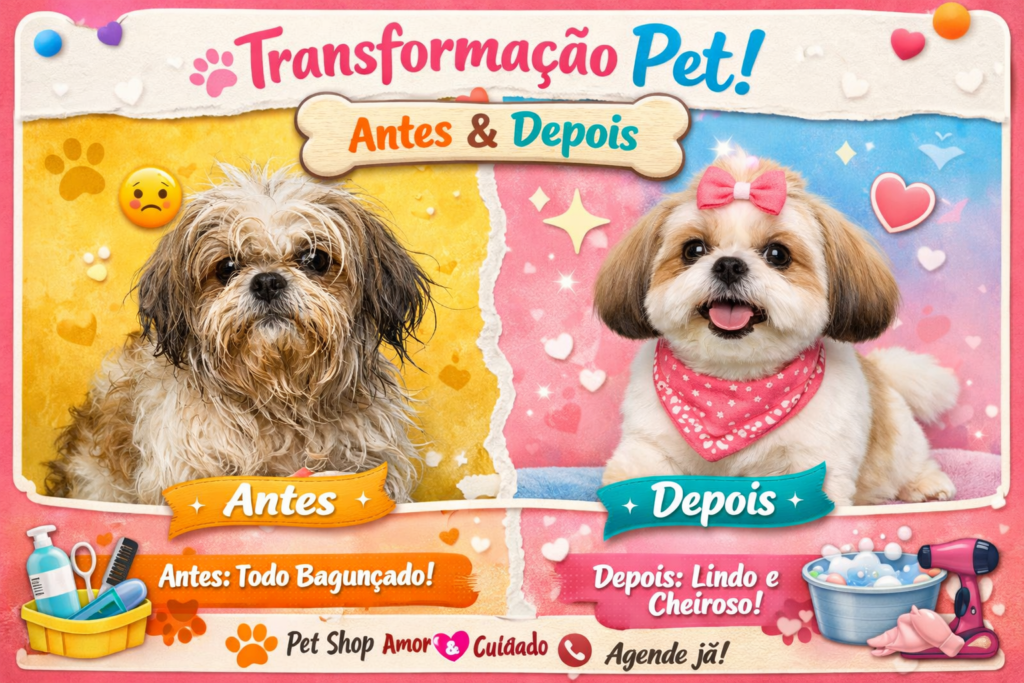 Mostrar o trabalho antes e depois do pet shop