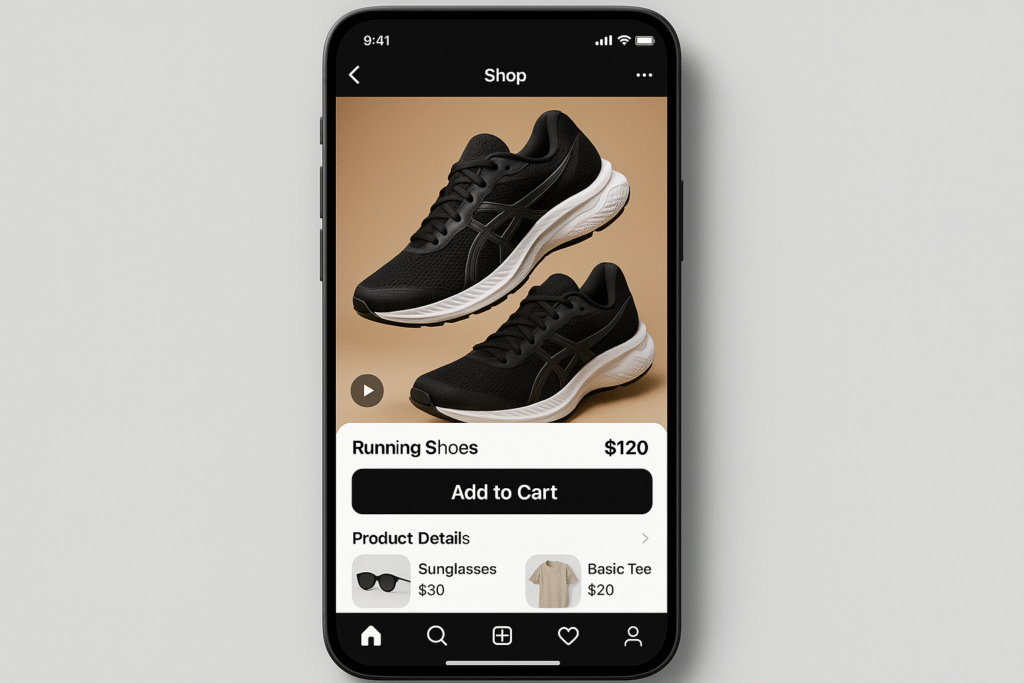 Instagram Shop mostrando interface de compra,
