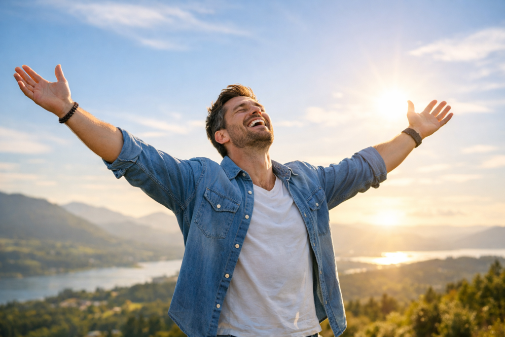 Pessoa celebrando sucesso com legendas motivacionais para Instagram