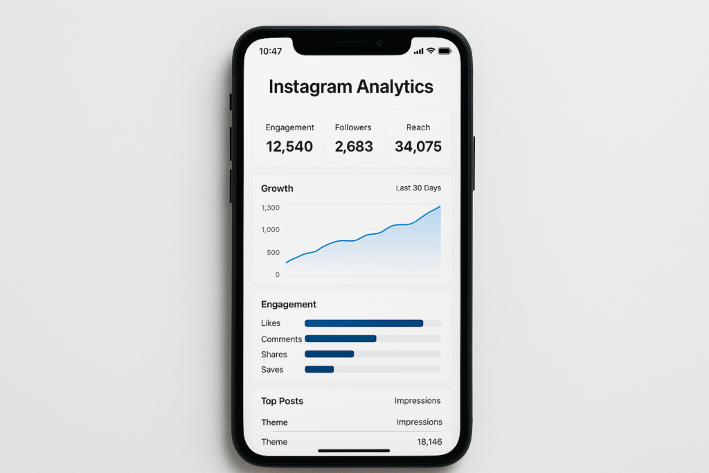 Dashboard de análise de performance de temas para Instagram