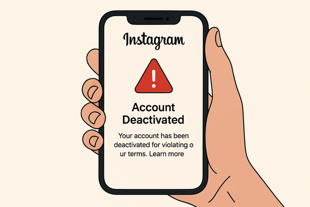Tela de celular mostrando mensagem de conta desabilitada no Instagram
