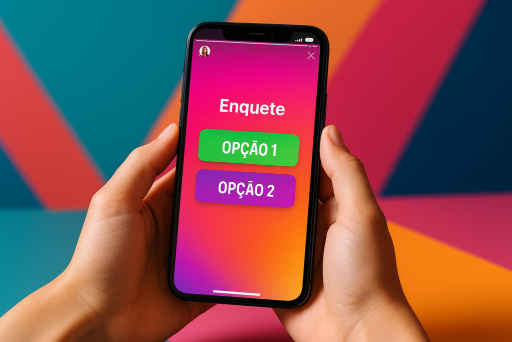 enquetes no Instagram em smartphone com opções de votação