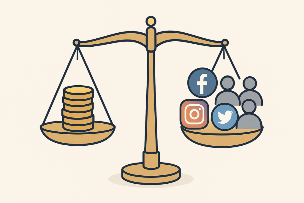 Representação visual do equilíbrio entre promoção orgânica e paga no Instagram