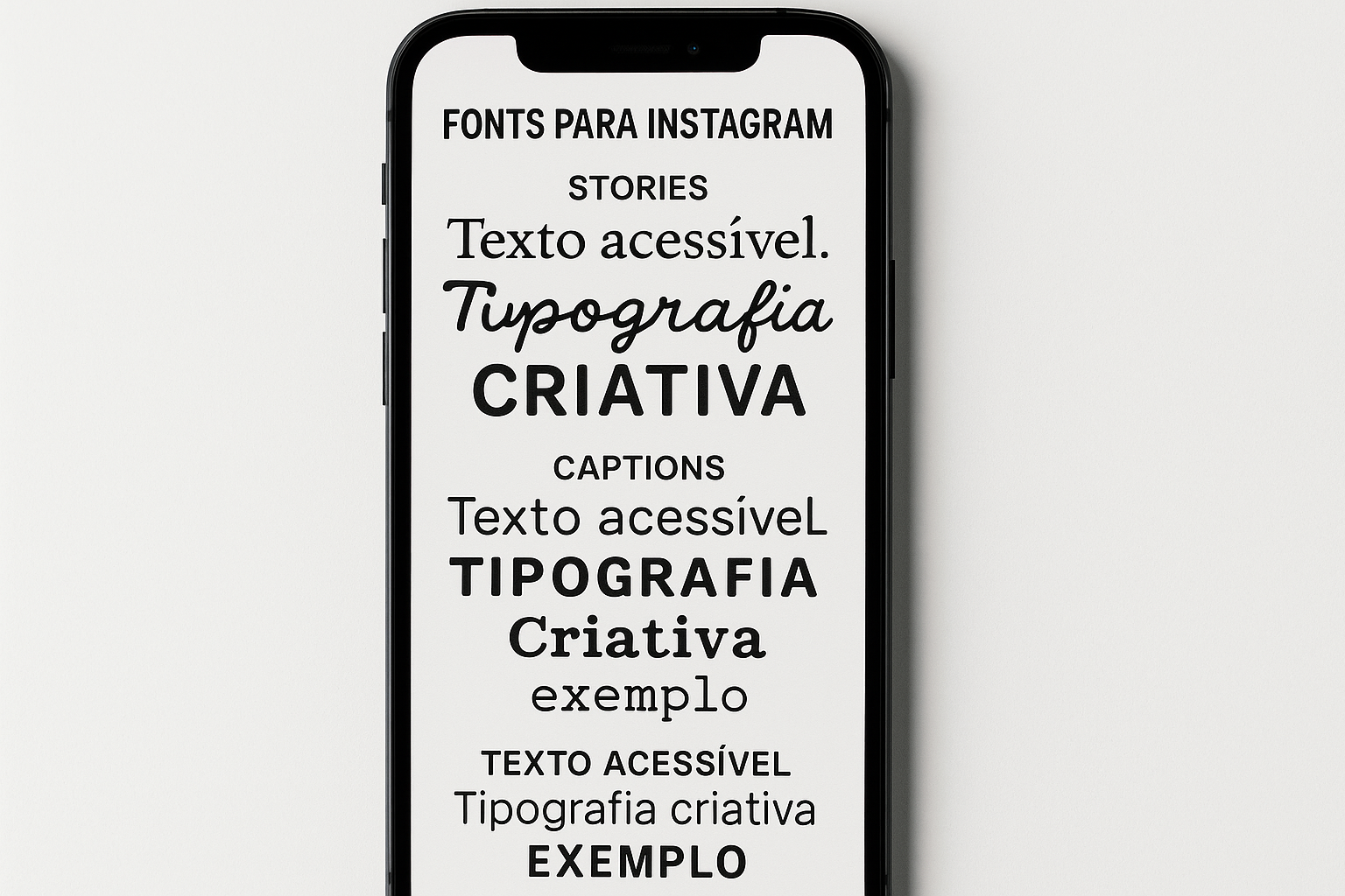 Exemplos de fontes personalizadas para Instagram em diferentes formatos