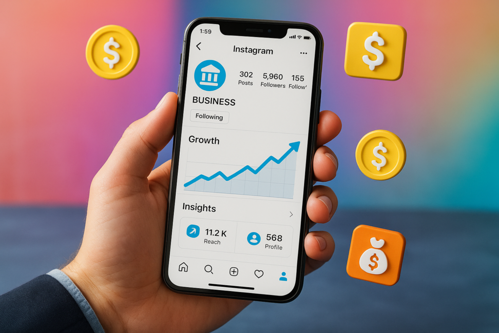 Pessoa usando smartphone com Instagram para ganhar dinheiro online