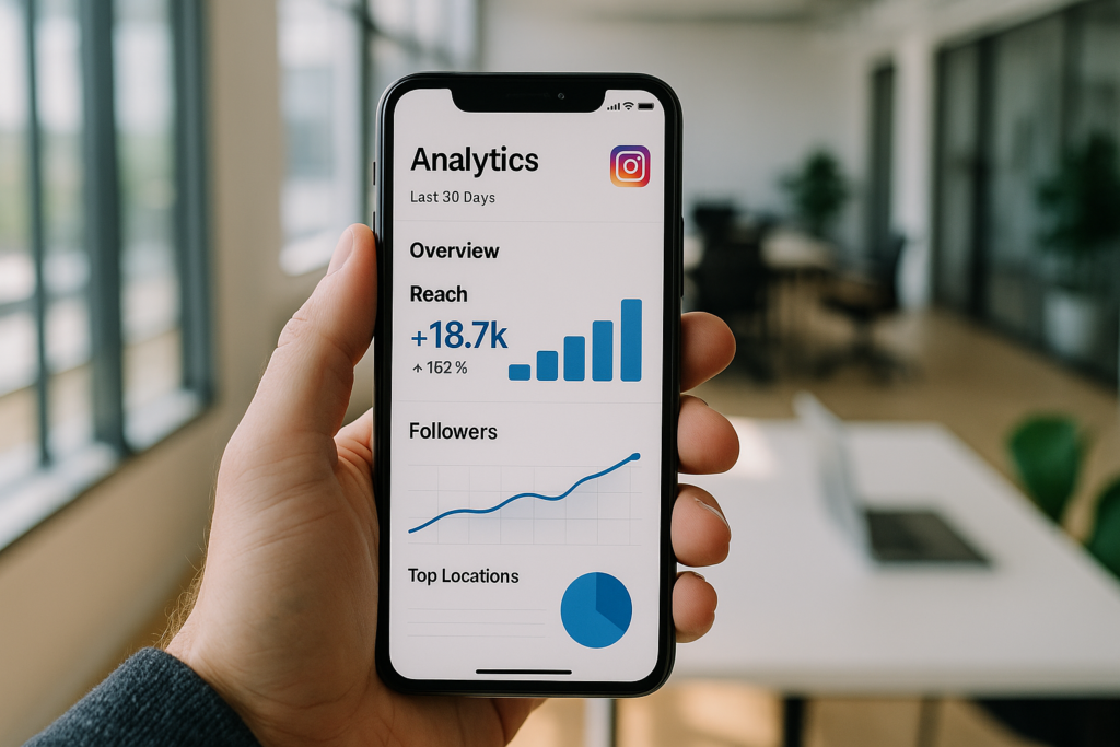 gestão de instagram analytics dashboard smartphone