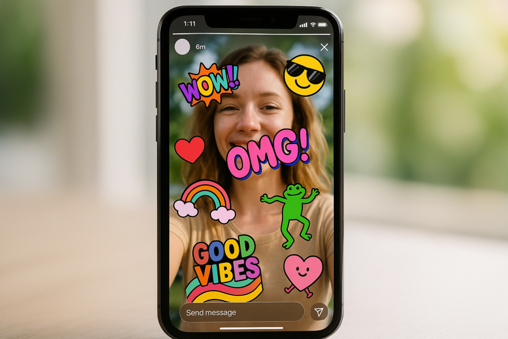 Como adicionar GIF no story do Instagram - tela de smartphone com stickers