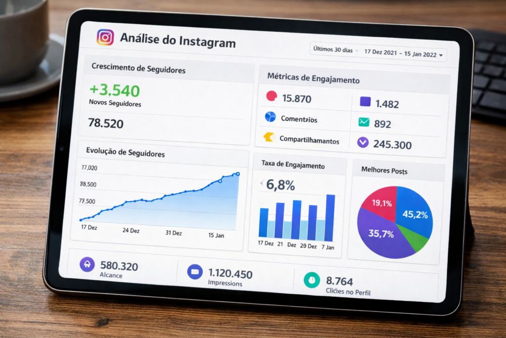 Painel de análise de crescimento do Instagram