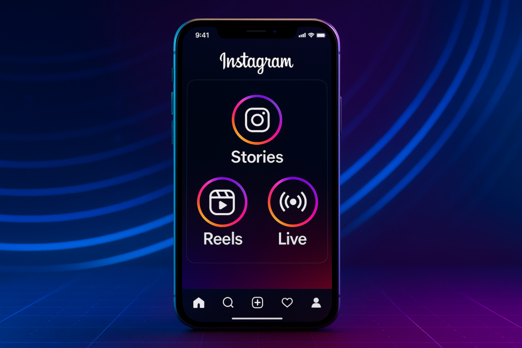 Interface do Instagram mostrando recursos do instagram principais