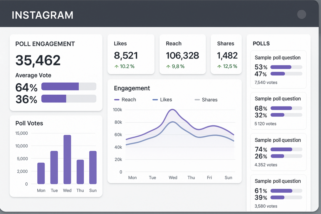 painel de análise de enquetes Instagram com métricas