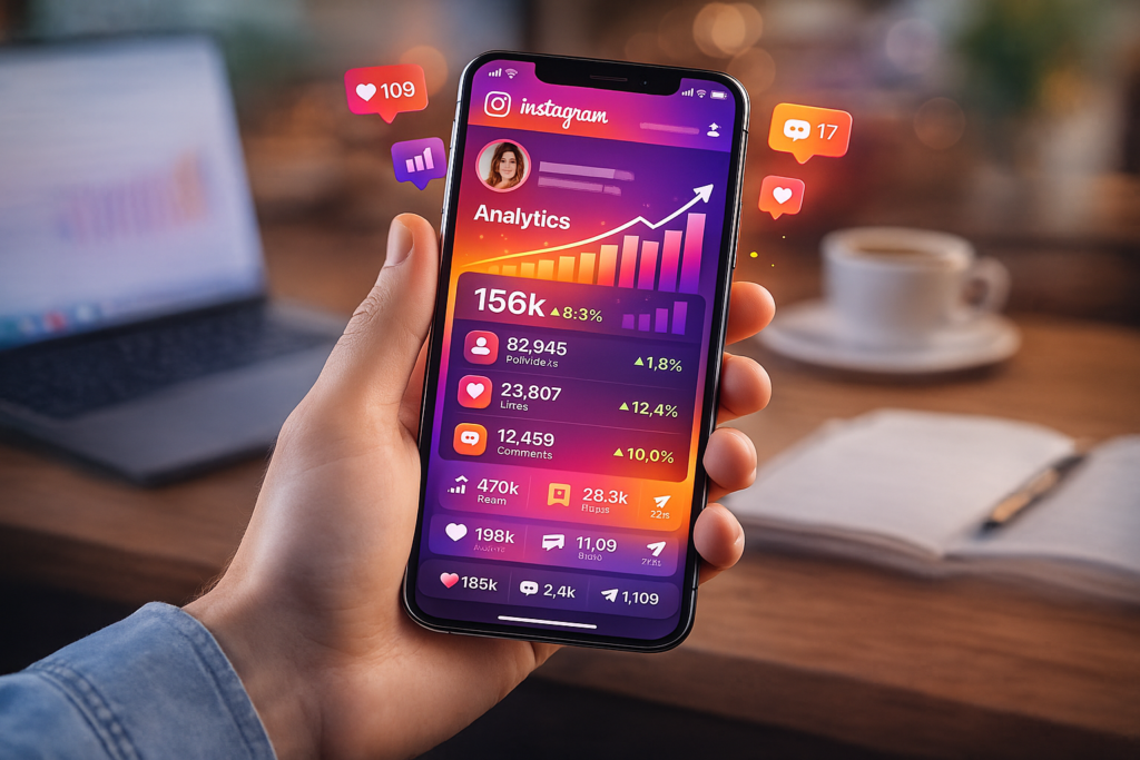 serviço de marketing do Instagram com métricas de crescimento