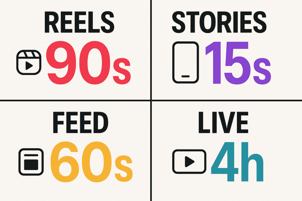 colagem mostrando diferentes formatos de vídeos do Instagram