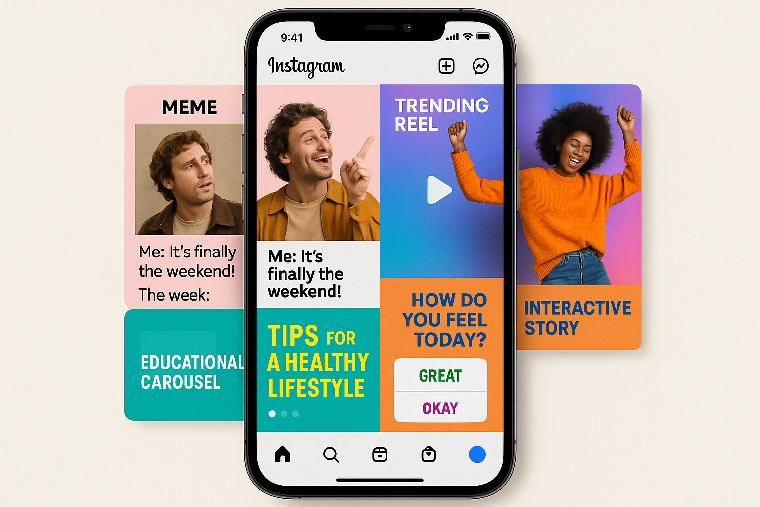 Variados formatos de posts e tendências do Instagram