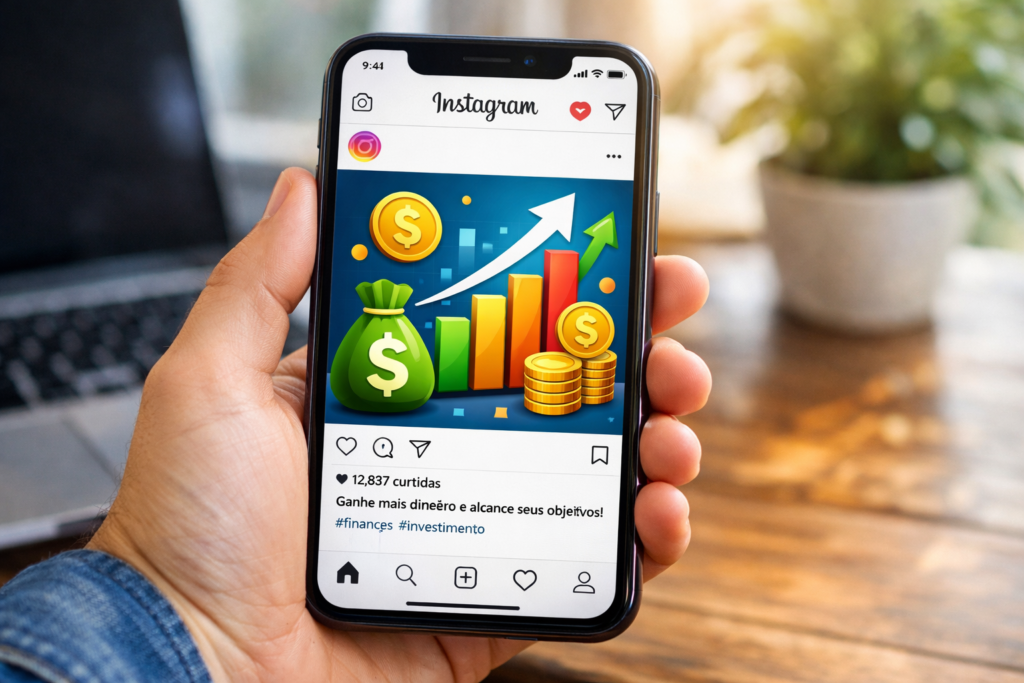 Links de afiliados no Instagram gerando renda passiva através de smartphone