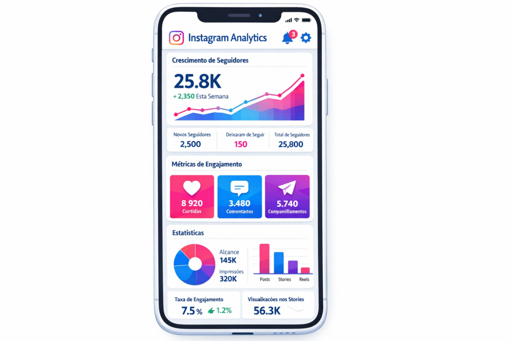 Dashboard de ferramentas de análise do Instagram grátis com gráficos e estatísticas