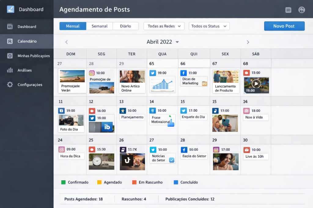 Interface de aplicativo para agendar posts no Instagram