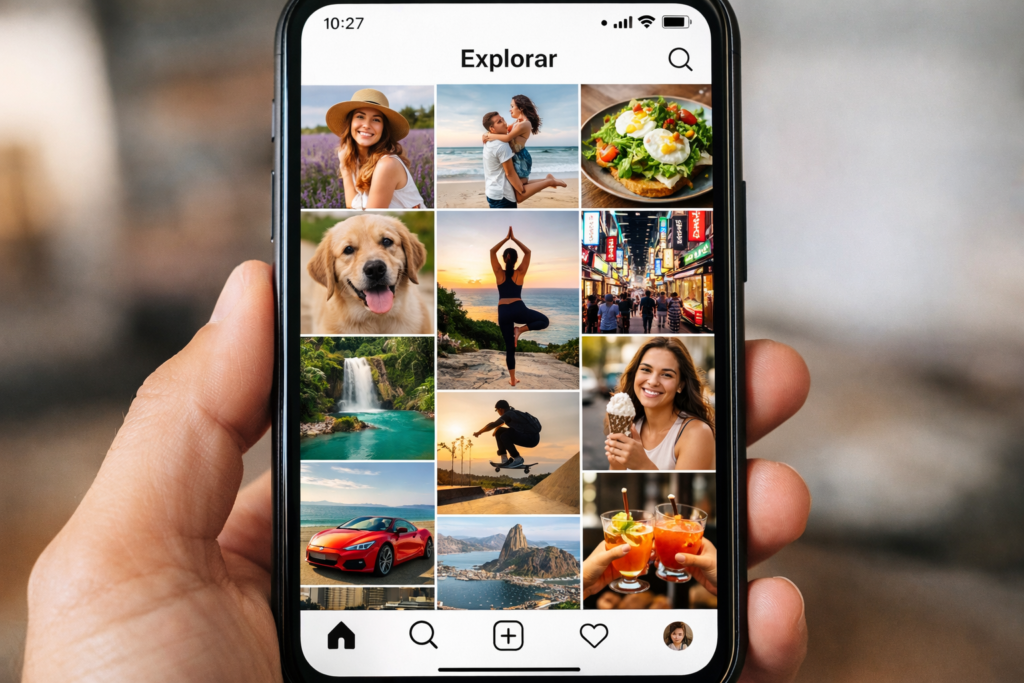 Interface da página explorar do Instagram em smartphone
