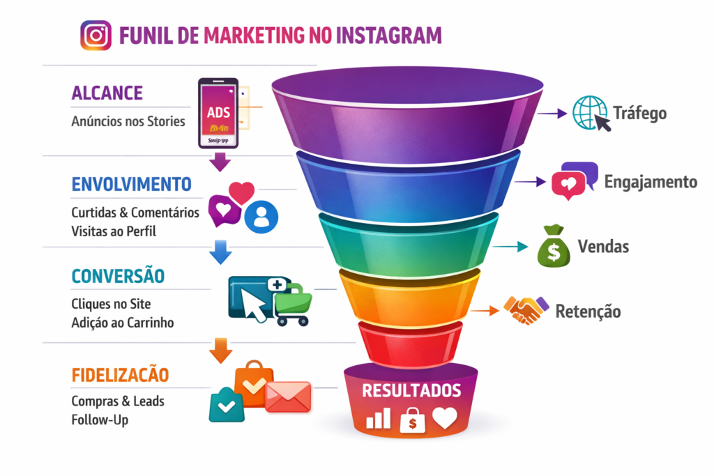 diagrama de funil de vendas no Instagram