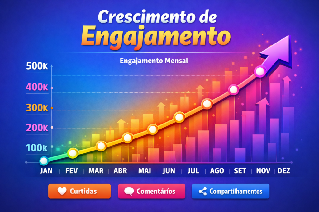 Gráfico mostrando crescimento consistente de engajamento