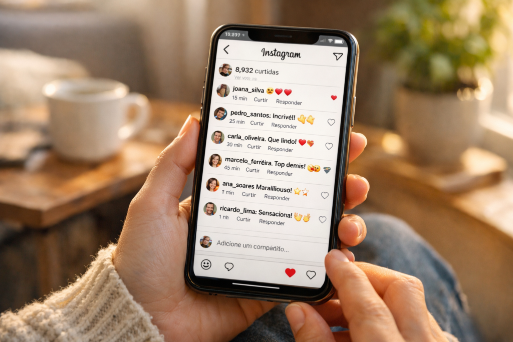Usuário interagindo com comentários no Instagram