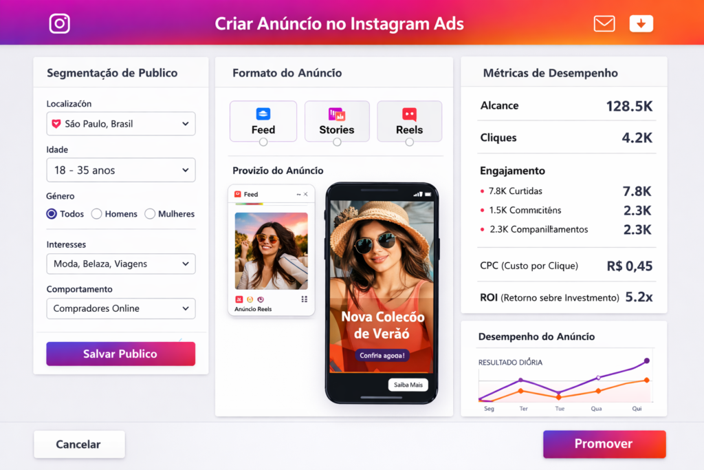 Painel de anúncios do Instagram para vendas