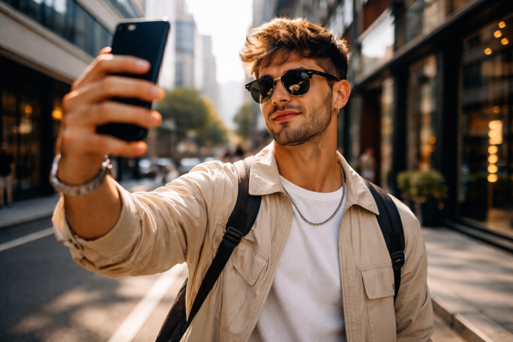 estética masculina para instagram jovem fotografando