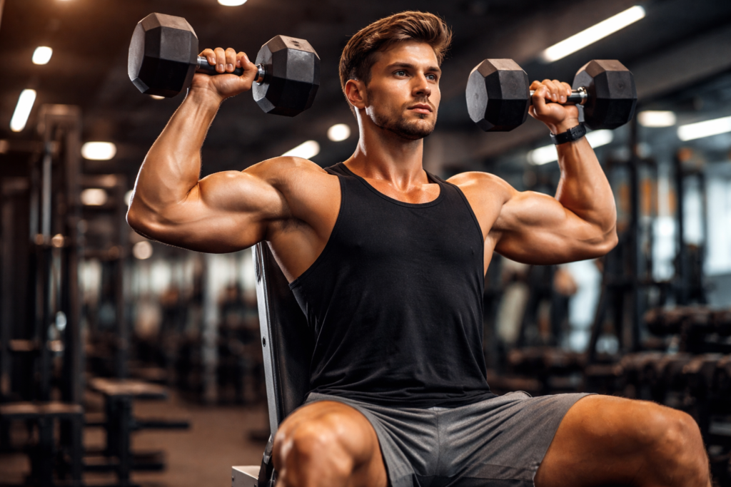 Homem treinando ombros para alcançar aesthetic body