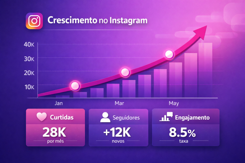 serviço de crescimento no Instagram mostrando métricas de engajamento