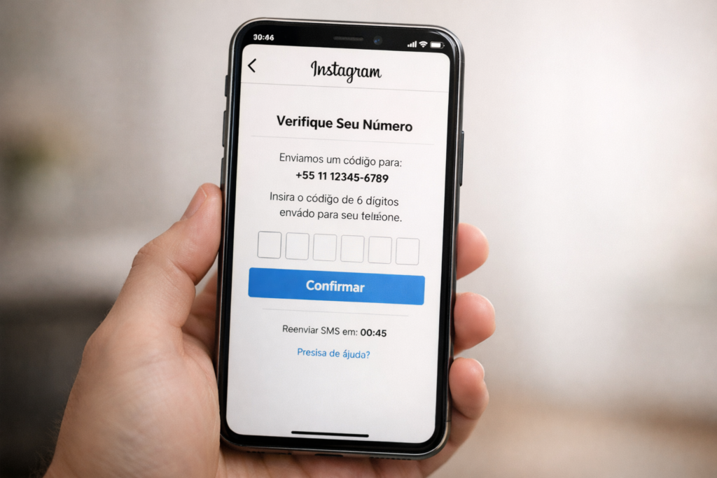 Número virtual para Instagram em tela de smartphone com verificação